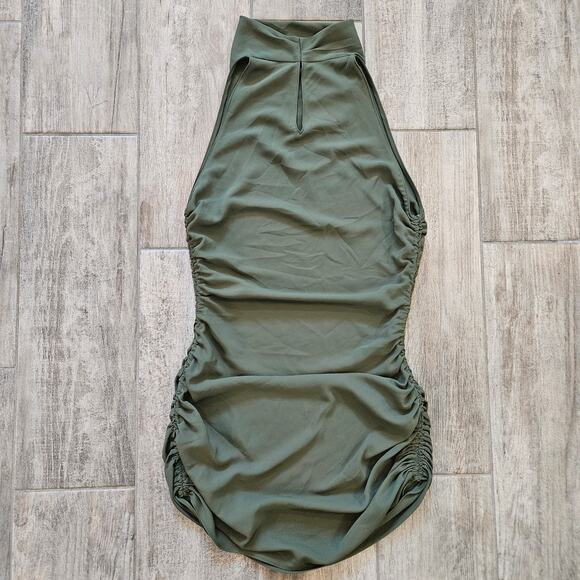 Amanda Uprichard Kaylee Halter Ruched Mini Dress S Olive Green Date Night Party - Picture 8 of 11